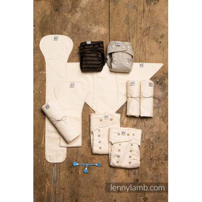Starter Kit cloth nappies Mini One Size Herringbone Natural & Stripes | Lenny Lamb