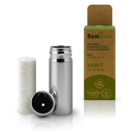 Refillable Floss dispenser - Silk dental floss Mint Bambaw