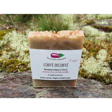 Organic Solid Shampoo Coiffè Decoiffè 9 months with Rasshoul and clary sage essential oil - Savonnerie Auberginee