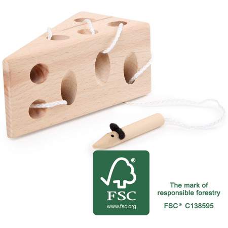 Gioco da infilare Formaggio e topo in legno certificato FSC |  Legler