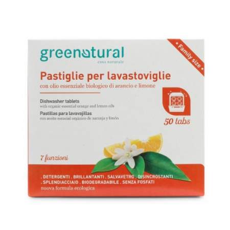 Greentabs Lavastoviglie con olio essenziale biologico di Arancio e Limone 50 pz | GreeNatural
